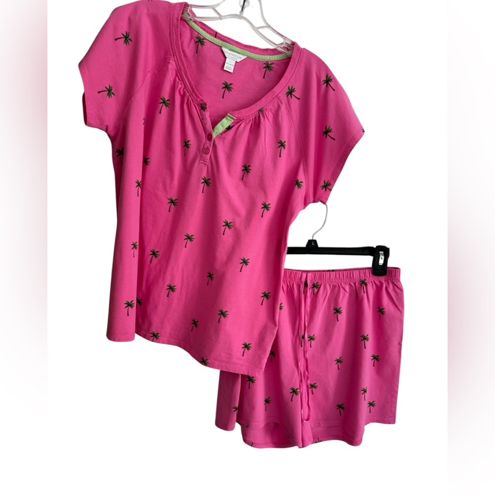 Charter club two-piece pajama set pink/palmtree 100% cotton